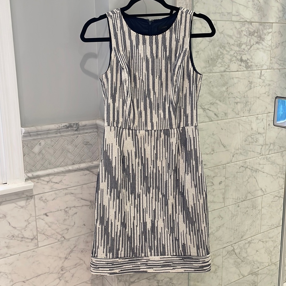 J. Crew Womens Size 2 Blue and White Cotton Blend Sheath Dress